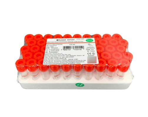 MINI TUBO PARA COLETA DE SANGUE VERMELHO SECO/ATIVADOR 0.5ml C/50 UNIDADES - LABOR IMPORT (VAL: 01/2027)