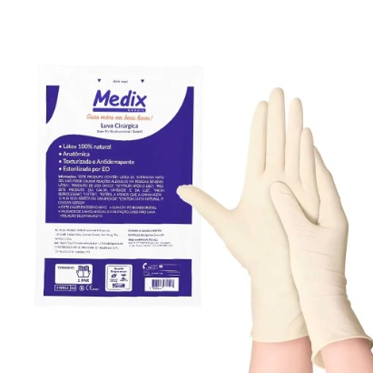 Luva Cirúrgica Estéril Com Pó Tamanho 7,0 Cor Branca - Medix