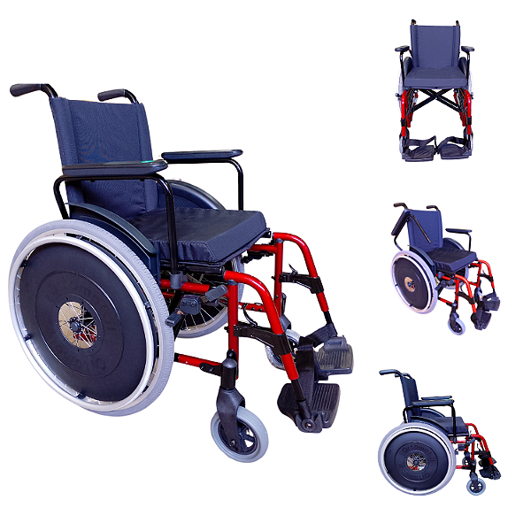 Cadeira De Rodas Dobrável Alumínio Obeso 150 Kg 44 Cm Cereja