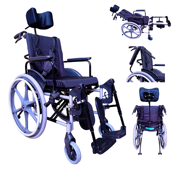 Cadeira de Rodas Reclinável Dobrável Obeso 150kg 44 cm Prata