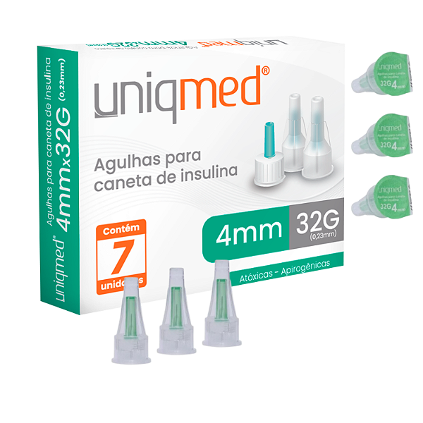 Agulha Para Caneta de Insulina Fina Pequena 4 MM 32G 7 Und