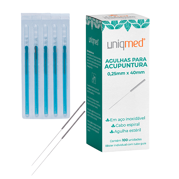 Agulhas Para Acupuntura 0,25mmx40mm Cabo Espiral  100 Und