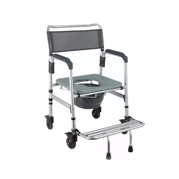 Cadeira de Banho Higiênica Com Comadre Recipiente Alumínio Obeso Idoso Desmontável Ajuste de Altura 44 cm Suporta até 13