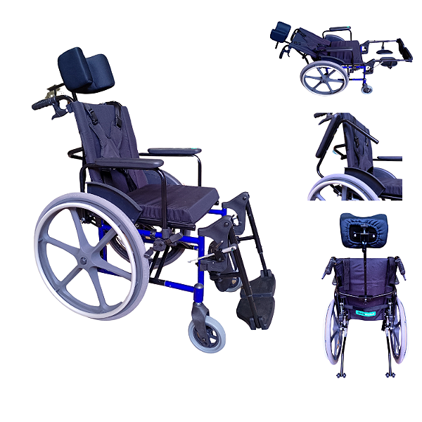 Cadeira de Rodas Reclinável Dobrável Obeso 150kg 48 cm Azul