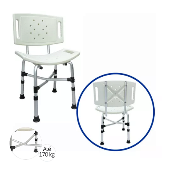 Banco Banho Alumínio Com Encosto Pós Operatório Idoso Obeso 170 Kg