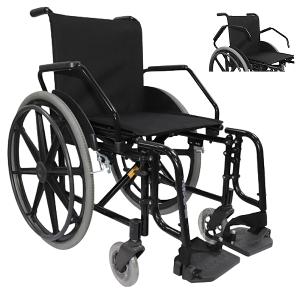Cadeira de Rodas Dobrável Desmontável Leve Resistente 48 cm Preto