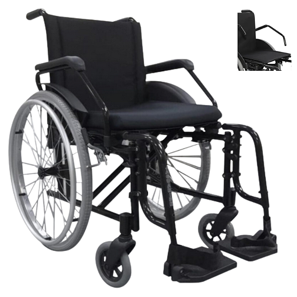 Cadeira De Rodas Alumínio Dobrável Desmontável Resistente 48 Cm 130 kg Preto