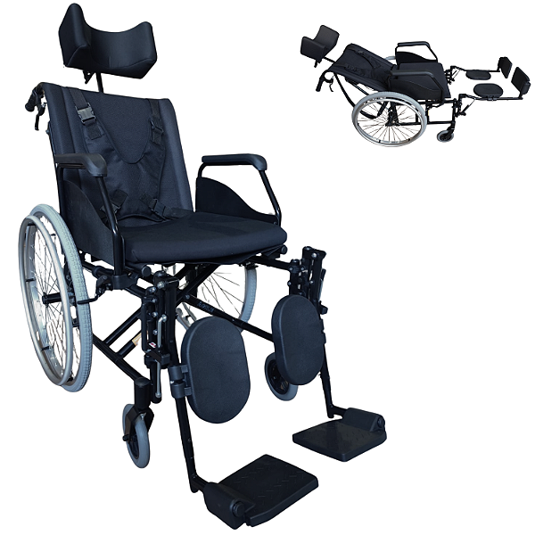 Cadeira de Rodas Reclinável Alumínio 48 cm 120 kg Preto