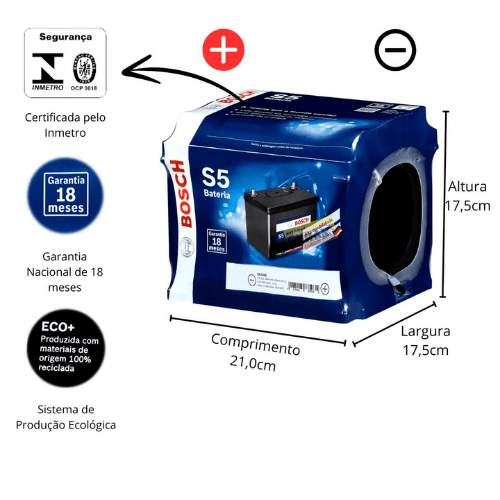 Bateria Automotiva Bosch S5X45E 45ah 12v Free Selada Esquerda - CCA 350ah - 18M Garantia