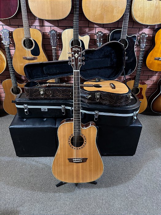 Violão Washburn wd10sce tampo sólido folk fishman regulado elixir