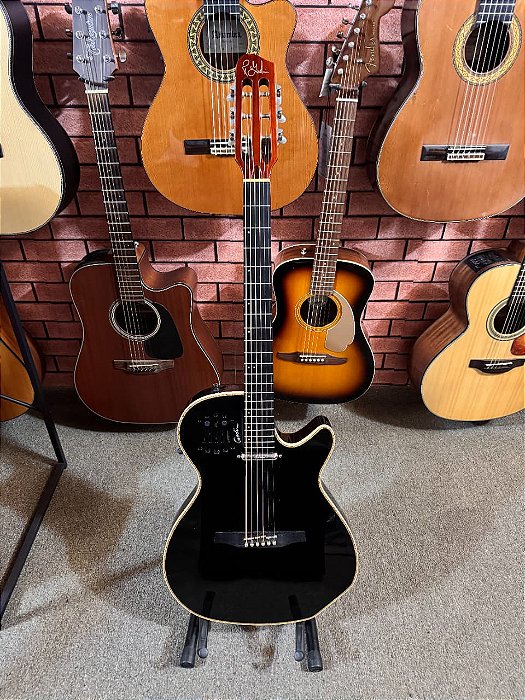 Violão Godin midi Spectrum SA black aço híbrido captador Seymour Duncan