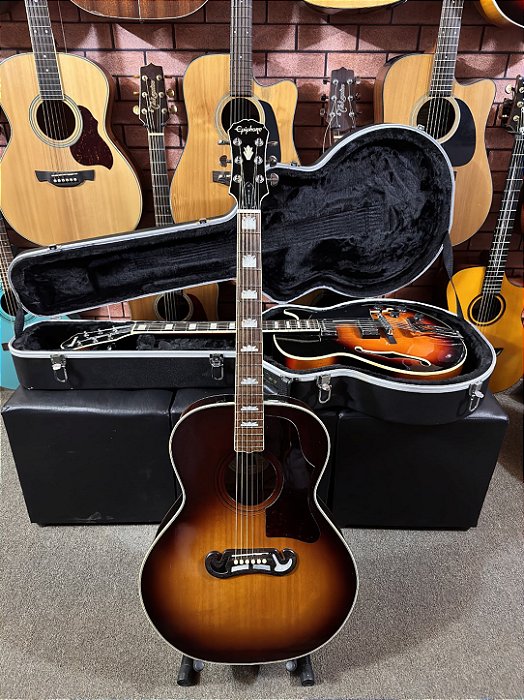 Violão estilo Epiphone EJ200 jumbo elétrico