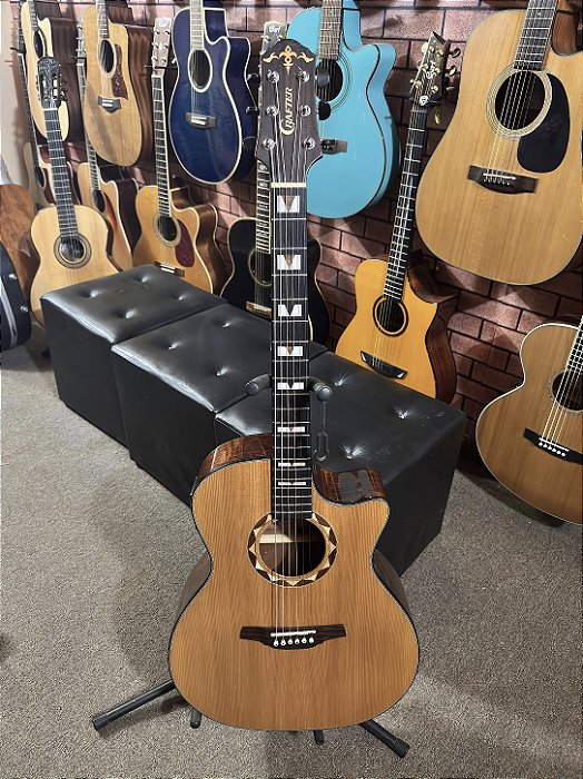 Violão Crafter hg520 tampo sólido elétrico regulado cordas elixir