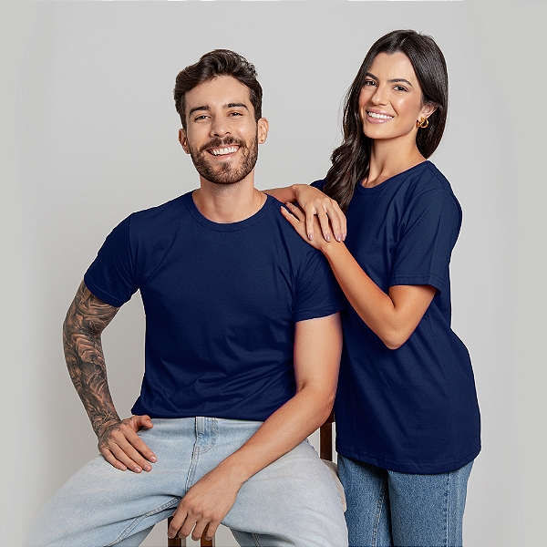 Camiseta Básica Algodão Adulto Unissex Azul Marinho