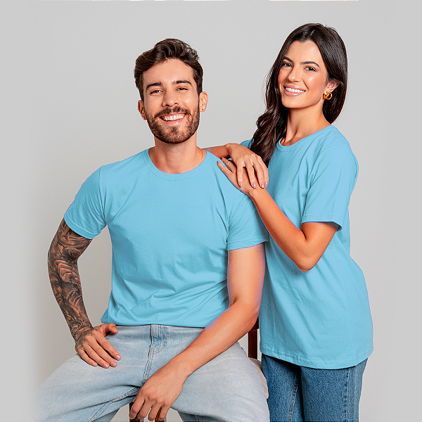 Camiseta Básica Algodão Adulto Unissex Azul Bebê