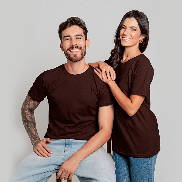 Camiseta Básica Algodão Adulto Unissex Marrom