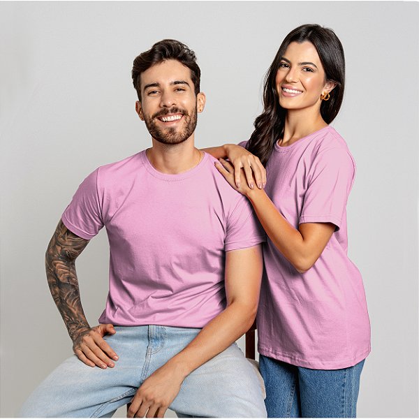 Camiseta Básica Algodão Adulto Unissex Rosa Bebê