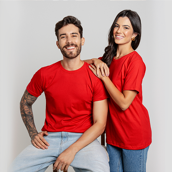 Camiseta Básica Algodão Adulto Unissex Vermelha