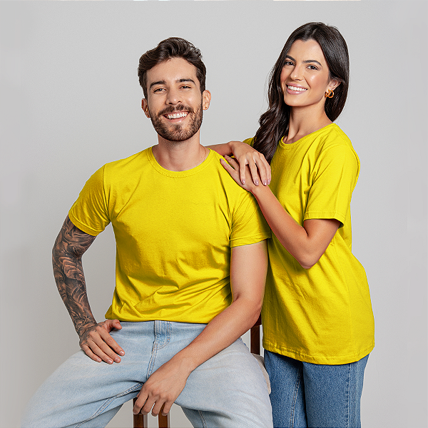 Camiseta Básica Algodão Adulto Unissex Amarelo