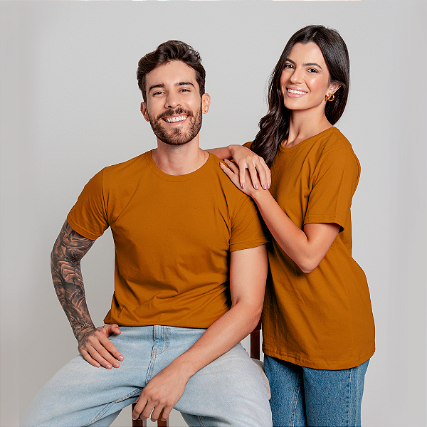 Camiseta Básica Algodão Adulto Unissex Mostarda