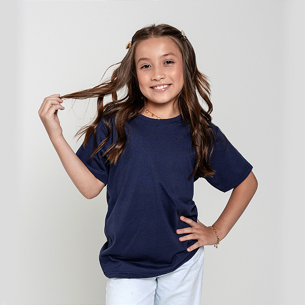 Camiseta Básica Algodão Infantil Unissex Azul Marinho