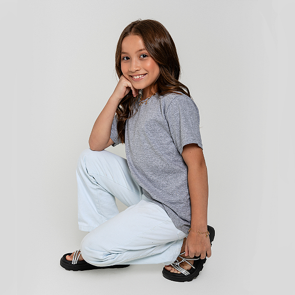 Camiseta Básica Algodão Infantil Unissex Cinza Mescla