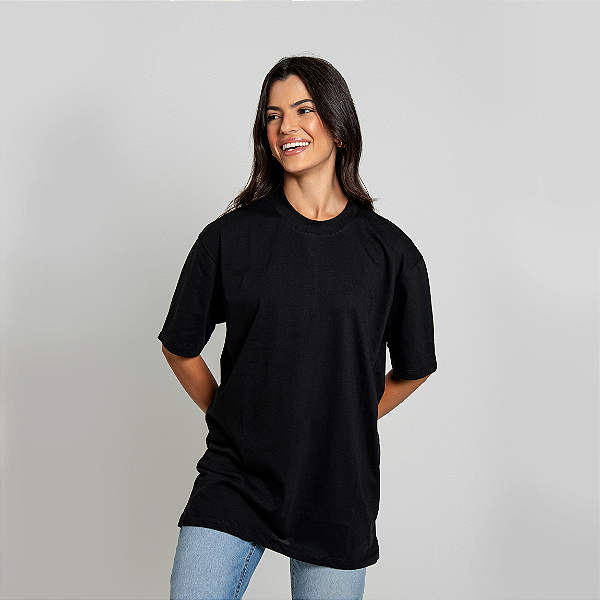 Camiseta Oversized Unissex Algodão Preto Streetwear