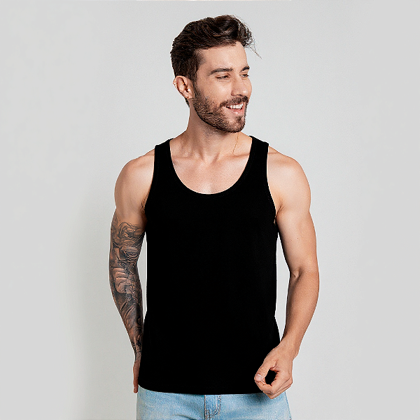 Camiseta Regata Algodão Adulto Masculino Preta