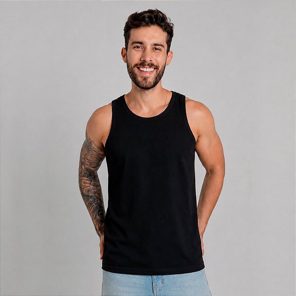 Camiseta Regata Algodão Adulto Masculino Preta