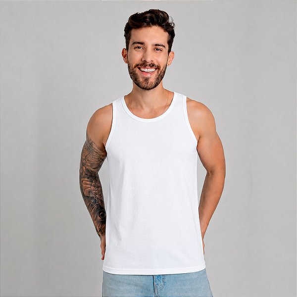 Camiseta Regata Algodão Adulto Masculino Branca
