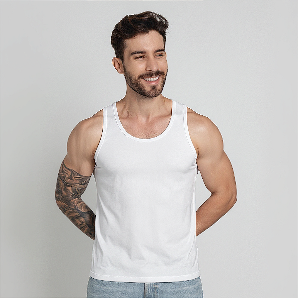 Camiseta Regata Algodão Adulto Masculino Branca