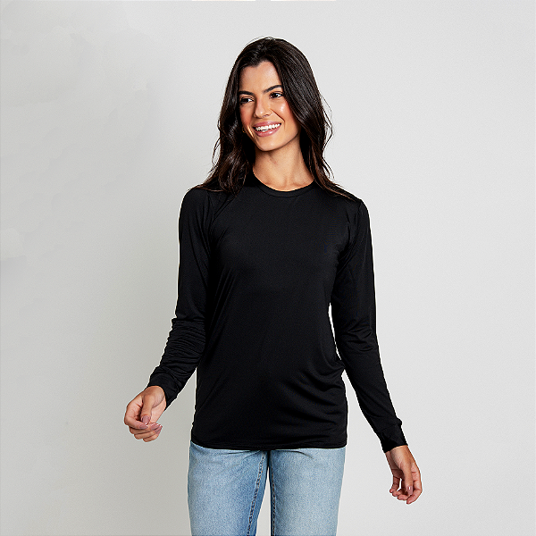 Camiseta Térmica Manga Longa UV Adulto Unissex Preta