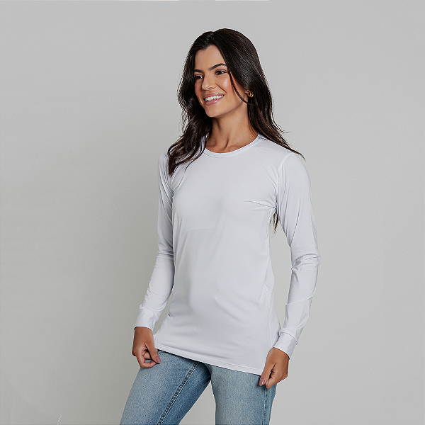 Camiseta Térmica Manga Longa UV Adulto Unissex Branca