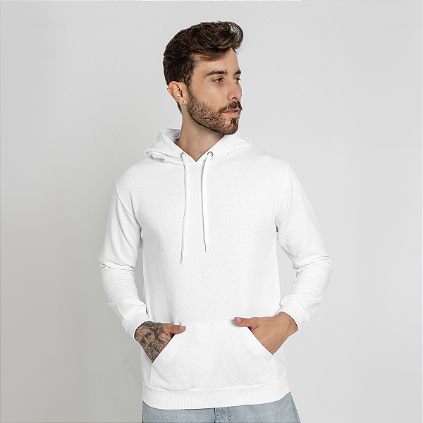 Moletom Canguru Algodão Adulto Unissex branco