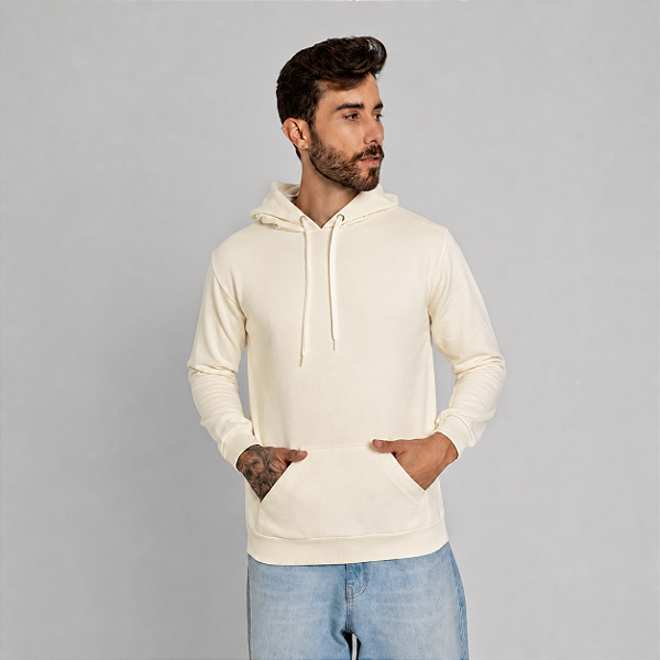 Moletom Canguru Algodão Adulto Unissex Off-White