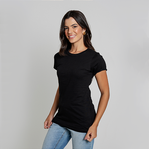 Camiseta Baby Look Algodão Adulto Feminino Preto
