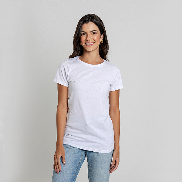 Camiseta Baby Look Algodão Adulto Feminino Branco