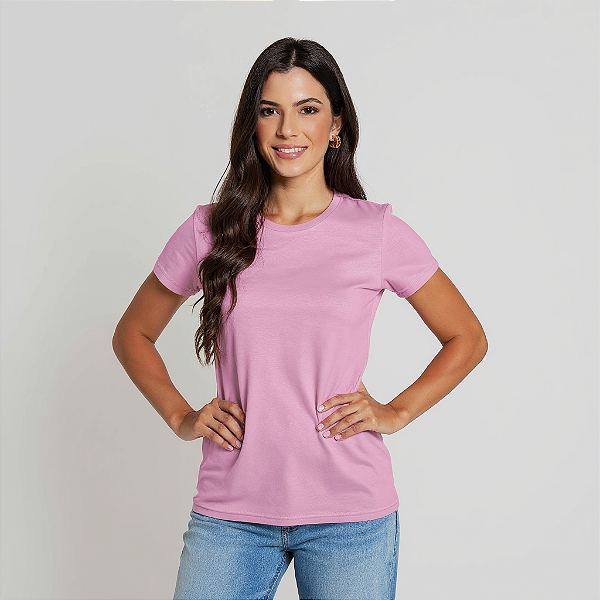 Camiseta Baby Look Algodão Adulto Feminino Rosa Bebê