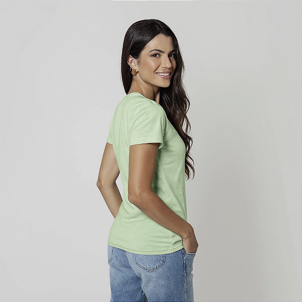 Camiseta Baby Look Algodão Adulto Feminino Verde Cidra