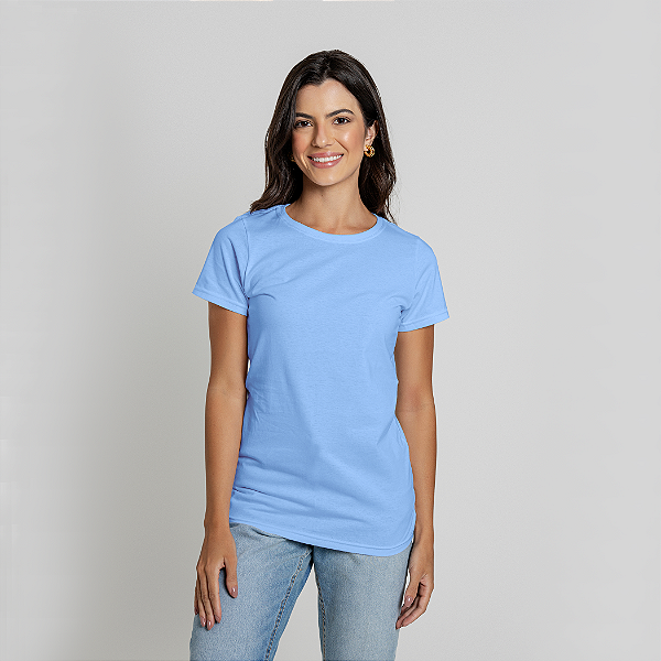 Camiseta Baby Look Algodão Adulto Feminino Azul Bebê