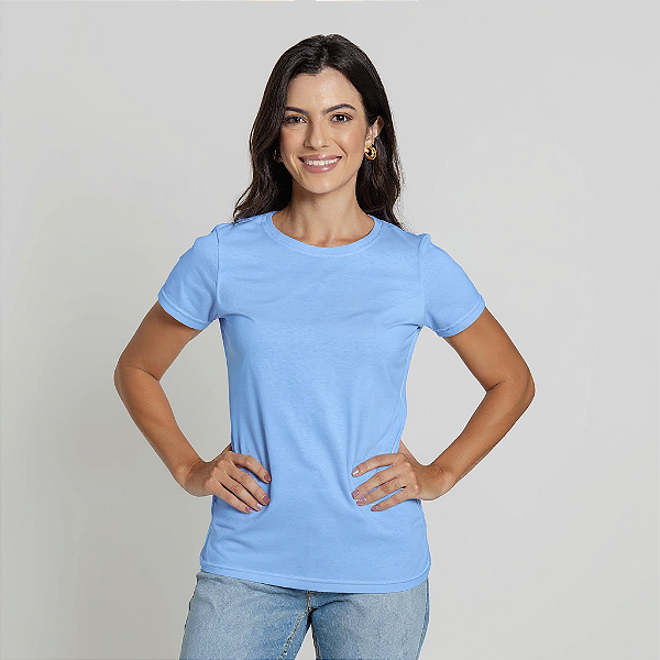 Camiseta Baby Look Algodão Adulto Feminino Azul Bebê