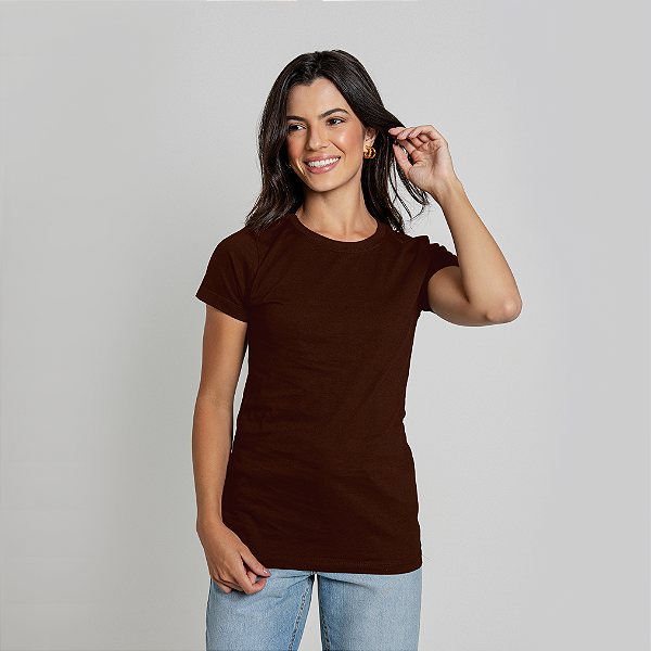 Camiseta Baby Look Algodão Adulto Feminino Marrom