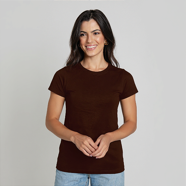 Camiseta Baby Look Algodão Adulto Feminino Marrom
