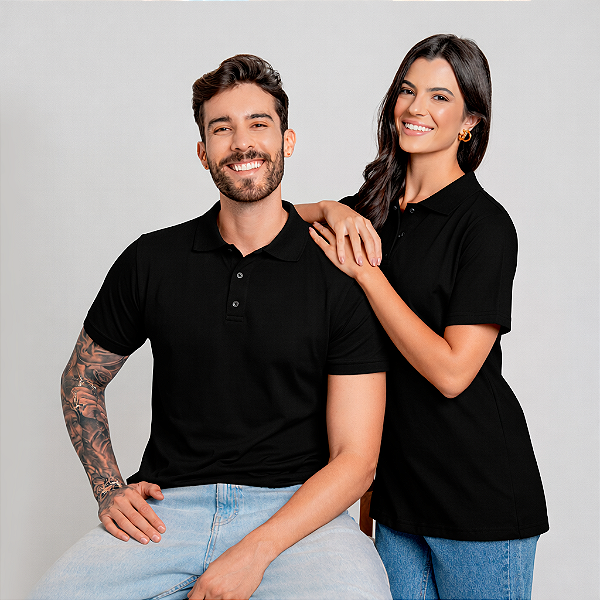 Camiseta Polo Adulto Preta Unissex