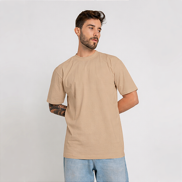 Camiseta Oversized 100% Algodão Adulto Unissex Caqui