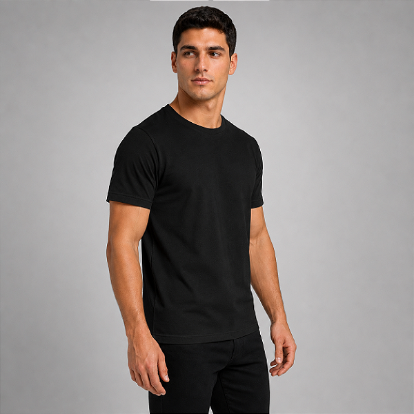 Camiseta Básica Algodão Penteada Adulto Unissex Preta