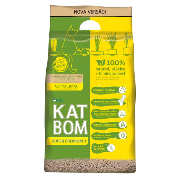 Areia para Gato Katbom Natural Granulado Higiênico Capim Limão 3 kg