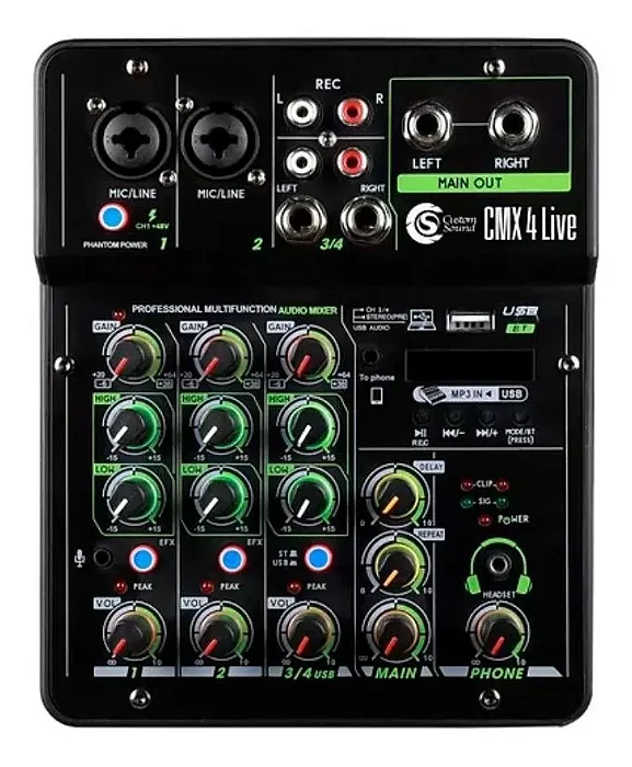 Mesa De Som 4 Canais Bluetooth Usb Cmx 4live 110V/220V