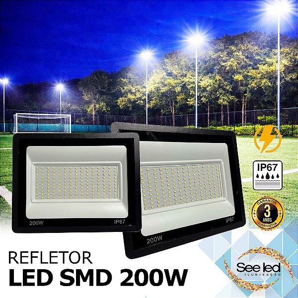 Refletor LED SMD SLIM 200w | Bivolt | IP67 | 16.000 Lúmens | 6.500k | LINHA COMERCIAL