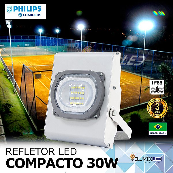 Refletor LED SMD 30w Compacto | Bivolt | IP66 | 3.600 Lúmens | LED PHILIPS | LINHA PROFISSIONAL